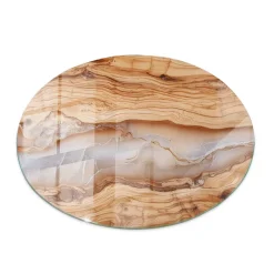 Wallfluent Dessus de table en verre trempé fi80 cm Bois naturel avec résine- Plateau En Verre