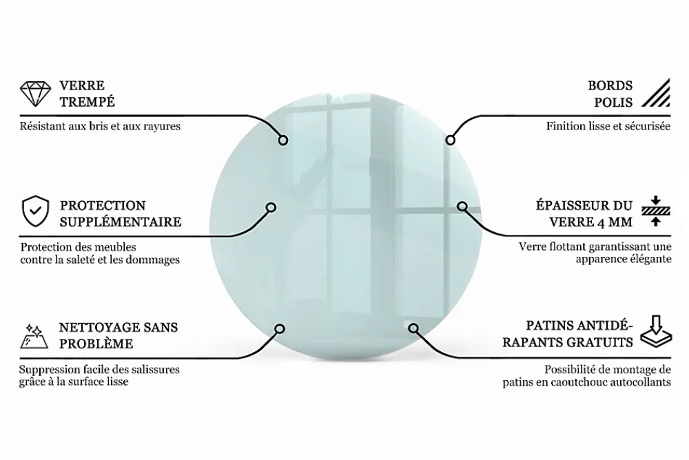 Wallfluent Dessus de table en verre trempé fi60 cm Transparent- Plateau En Verre