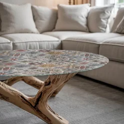 Wallfluent Plateau En Verre<Dessus de table en verre trempé fi100 cm Motif mosaïque avec ornements