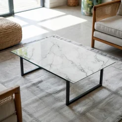 Wallfluent Dessus de table en verre trempé 100x70 cm Motif de surface en marbre- Plateau En Verre