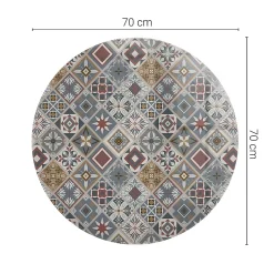Wallfluent Dessus de table en verre trempé fi70 cm Motif mosaïque avec ornements- Plateau En Verre