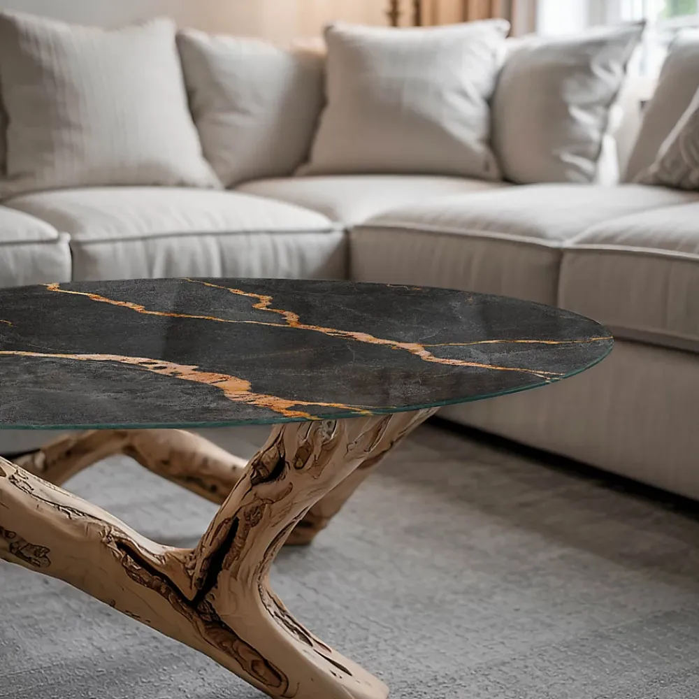 Wallfluent Plateau En Verre<Dessus de table en verre trempé fi100 cm Motif marbré avec veines