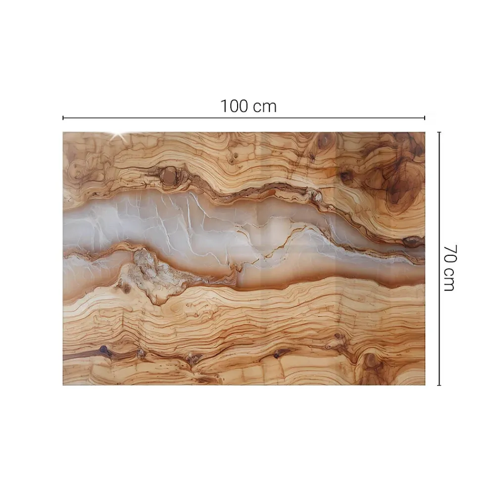 Wallfluent Dessus de table en verre trempé 100x70 cm Bois naturel avec résine- Plateau En Verre