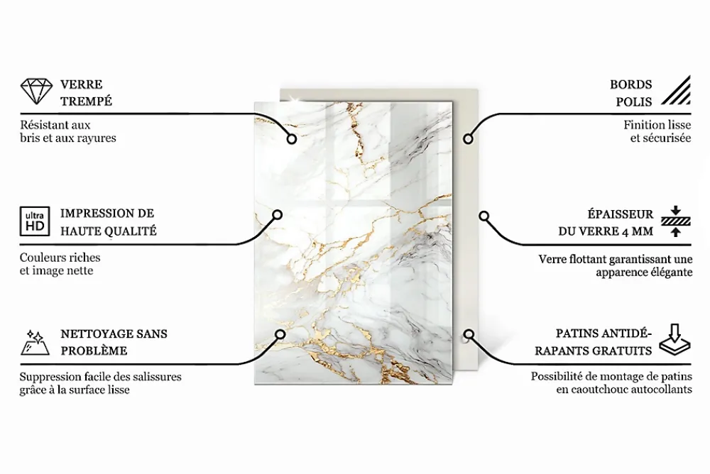Wallfluent Dessus de table en verre trempé 100x70 cm Bois naturel avec résine- Plateau En Verre