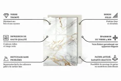 Wallfluent Dessus de table en verre trempé 100x70 cm Motif texturé de marbre- Plateau En Verre