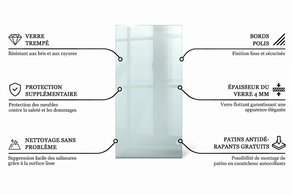 Wallfluent Dessus de table en verre trempé 100x50 cm Transparent- Plateau En Verre