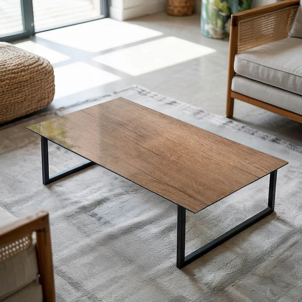 Wallfluent Dessus de table en verre trempé 140x70 cm Motif naturel du bois- Plateau En Verre