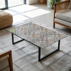 Wallfluent Plateau En Verre<Dessus de table en verre trempé 100x70 cm Motif mosaïque avec ornements