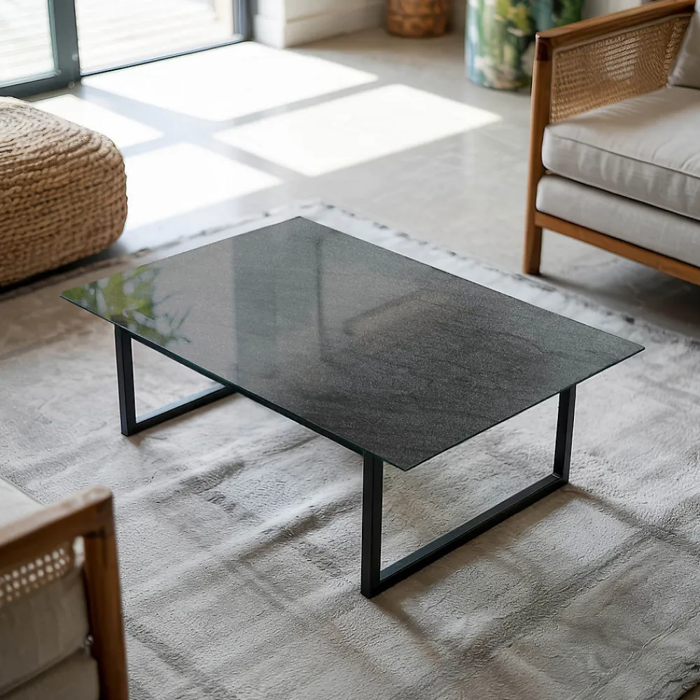 Wallfluent Dessus de table en verre trempé 80x60 cm Texture de pierre naturelle- Plateau En Verre