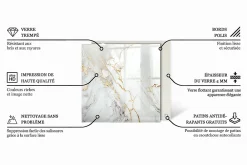 Wallfluent Dessus de table en verre trempé 50x50 cm Motif de surface en marbre- Plateau En Verre