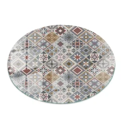 Wallfluent Dessus de table en verre trempé fi80 cm Motif mosaïque avec ornements- Plateau En Verre