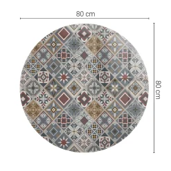 Wallfluent Dessus de table en verre trempé fi80 cm Motif mosaïque avec ornements- Plateau En Verre