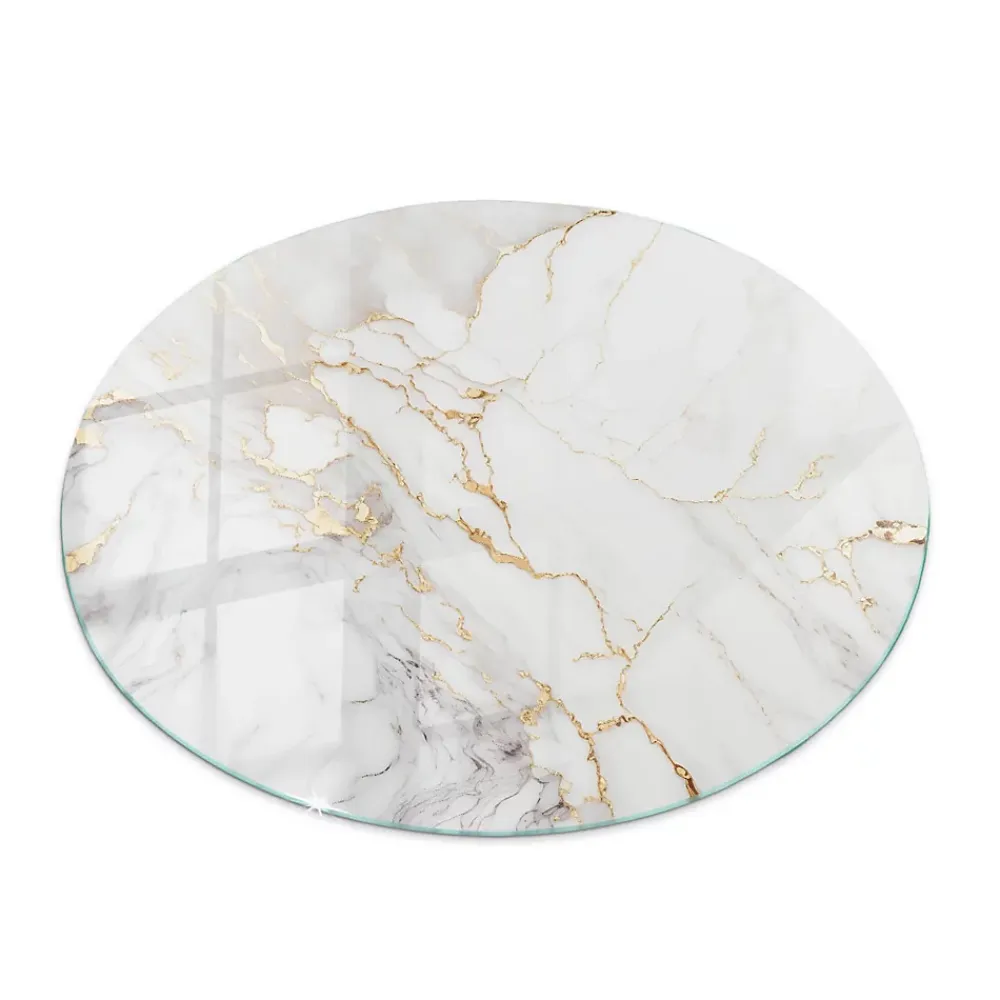 Wallfluent Dessus de table en verre trempé fi100 cm Marbre élégant avec veines- Plateau En Verre