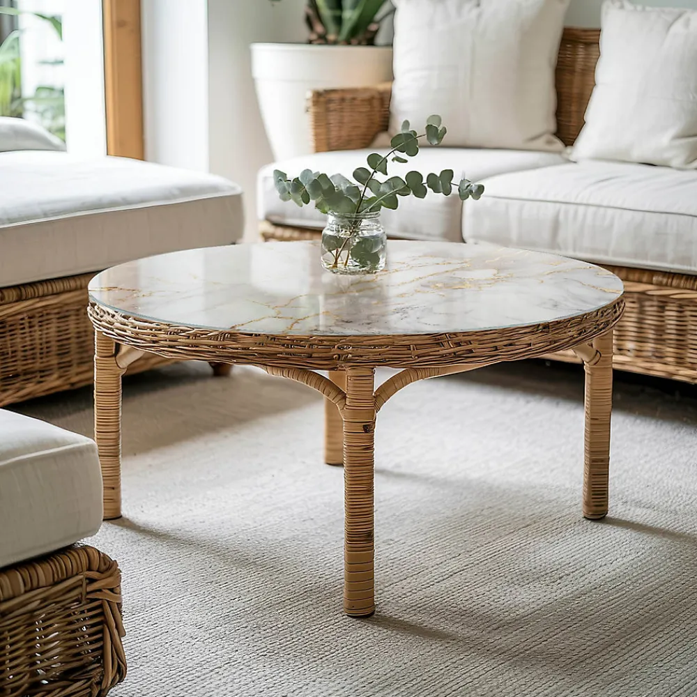 Wallfluent Dessus de table en verre trempé fi100 cm Marbre élégant avec veines- Plateau En Verre