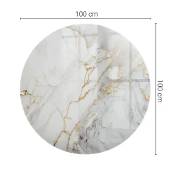 Wallfluent Dessus de table en verre trempé fi100 cm Marbre élégant avec veines- Plateau En Verre