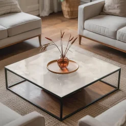 Wallfluent Dessus de table en verre trempé 60x60 cm Motif texturé de marbre- Plateau En Verre