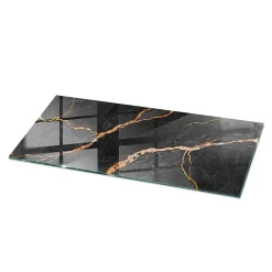 Wallfluent Dessus de table en verre trempé 125x50 cm Motif marbré avec veines- Plateau En Verre