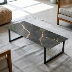 Wallfluent Dessus de table en verre trempé 125x50 cm Motif marbré avec veines- Plateau En Verre