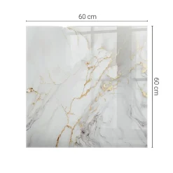 Wallfluent Dessus de table en verre trempé 60x60 cm Marbre élégant avec veines- Plateau En Verre