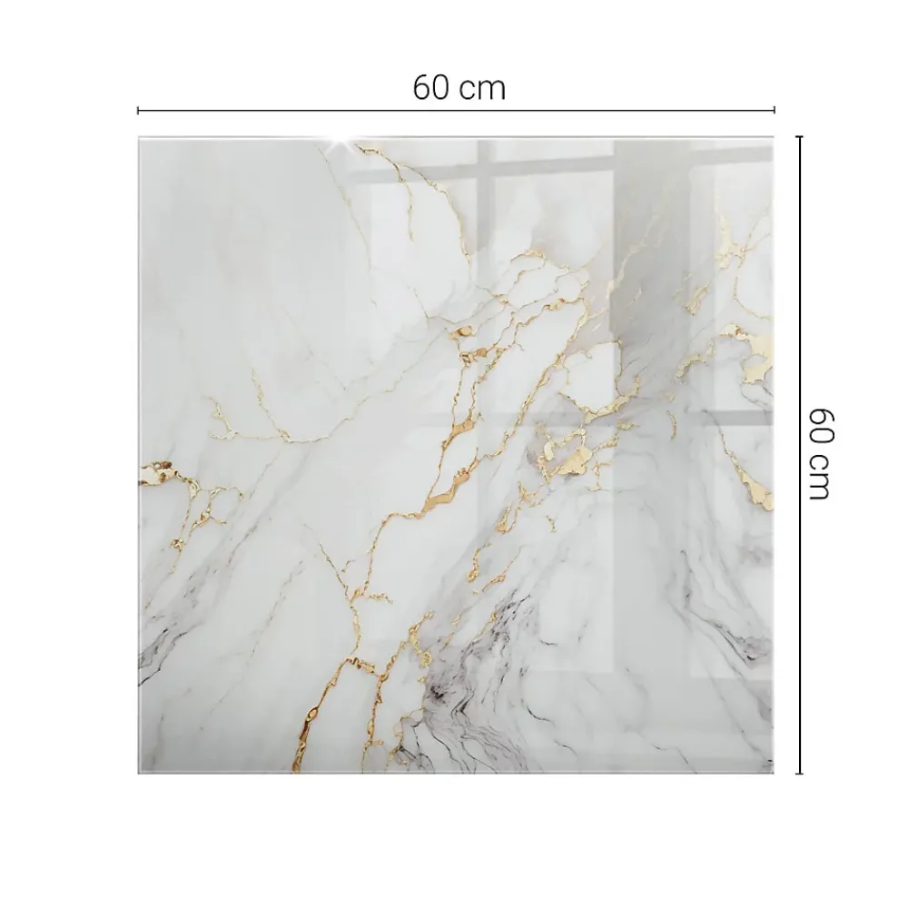 Wallfluent Dessus de table en verre trempé 60x60 cm Marbre élégant avec veines- Plateau En Verre