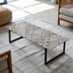 Wallfluent Plateau En Verre<Dessus de table en verre trempé 125x50 cm Motif mosaïque avec ornements