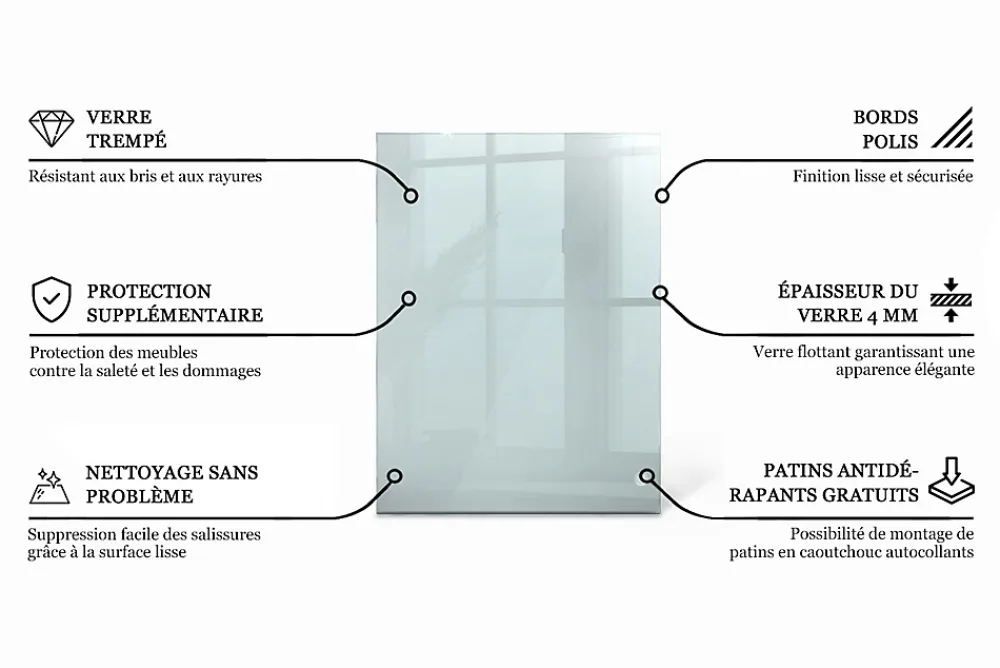 Wallfluent Dessus de table en verre trempé 80x60 cm Transparent- Plateau En Verre