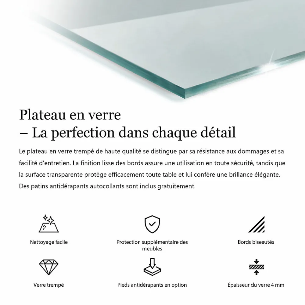 Wallfluent Dessus de table en verre trempé 60x60 cm Transparent- Plateau En Verre