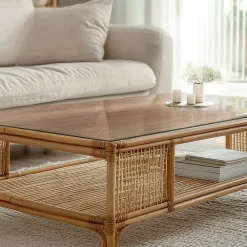 Wallfluent Dessus de table en verre trempé 100x50 cm Motif naturel du bois- Plateau En Verre