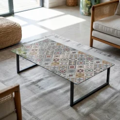 Wallfluent Plateau En Verre<Dessus de table en verre trempé 140x70 cm Motif mosaïque avec ornements