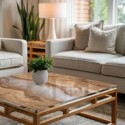 Wallfluent Plateau En Verre<Dessus de table en verre trempé 60x60 cm Bois naturel avec résine