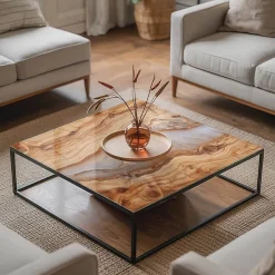 Wallfluent Plateau En Verre<Dessus de table en verre trempé 60x60 cm Bois naturel avec résine