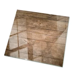 Wallfluent Dessus de table en verre trempé 50x50 cm Structure de planches en bois- Plateau En Verre