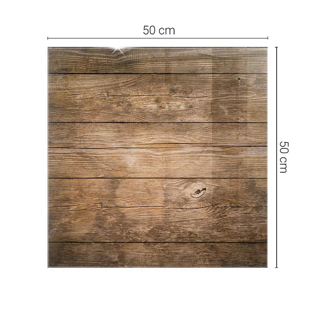 Wallfluent Dessus de table en verre trempé 50x50 cm Structure de planches en bois- Plateau En Verre