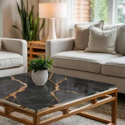Wallfluent Plateau En Verre<Dessus de table en verre trempé 60x60 cm Motif marbré avec veines