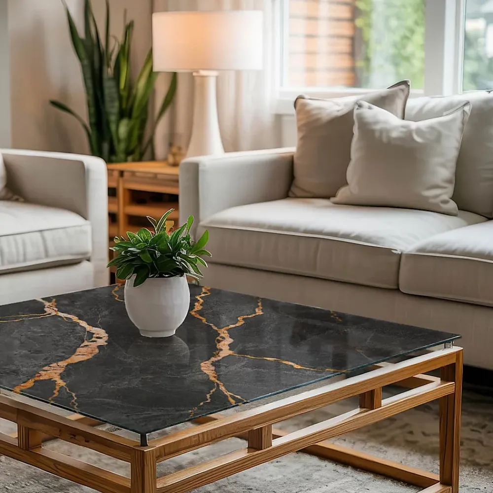 Wallfluent Plateau En Verre<Dessus de table en verre trempé 60x60 cm Motif marbré avec veines