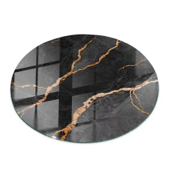 Wallfluent Dessus de table en verre trempé fi70 cm Motif marbré avec veines- Plateau En Verre