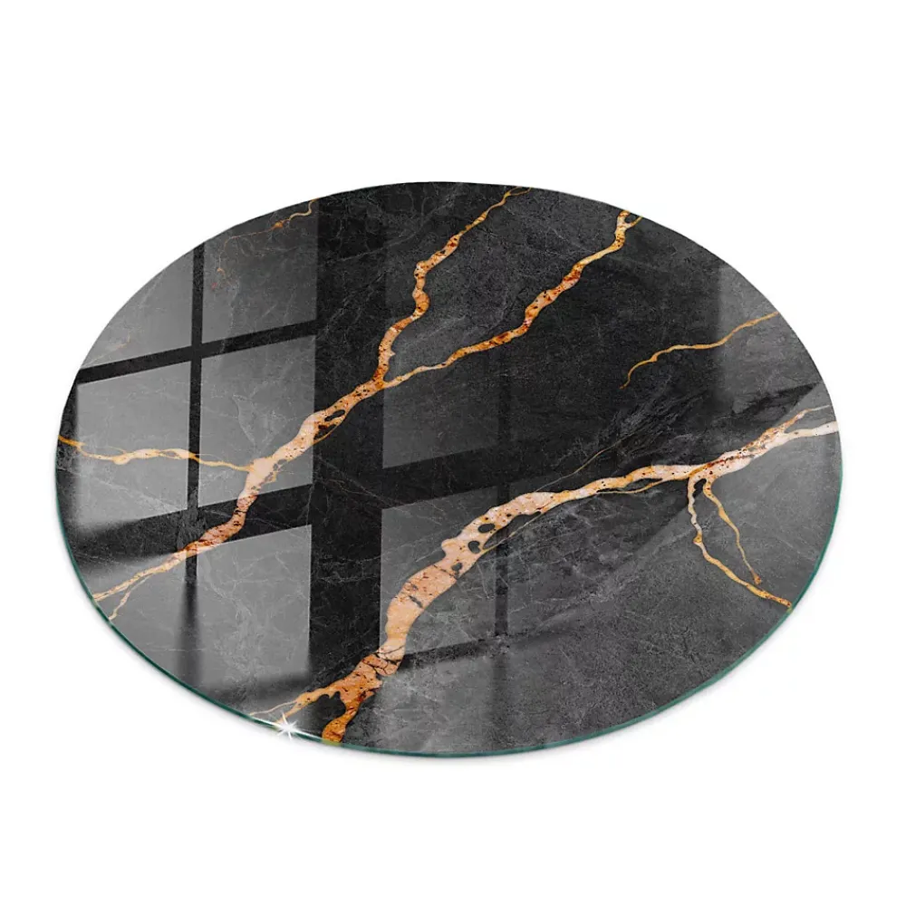 Wallfluent Dessus de table en verre trempé fi70 cm Motif marbré avec veines- Plateau En Verre