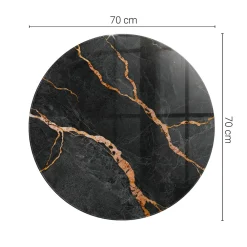 Wallfluent Dessus de table en verre trempé fi70 cm Motif marbré avec veines- Plateau En Verre
