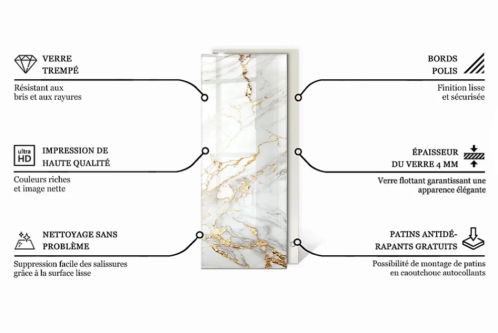 Wallfluent Dessus de table en verre trempé 125x50 cm Couleur noire lisse- Plateau En Verre