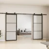 Schulte Porte Coulissante<Double porte coulissante complète verre - 205x220 - porte vitrée - porte verrière - décor Loftstyle - noir