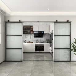 Schulte Porte Coulissante<Double porte coulissante complète verre - 205x220 - porte vitrée - porte verrière - décor Loftstyle - noir