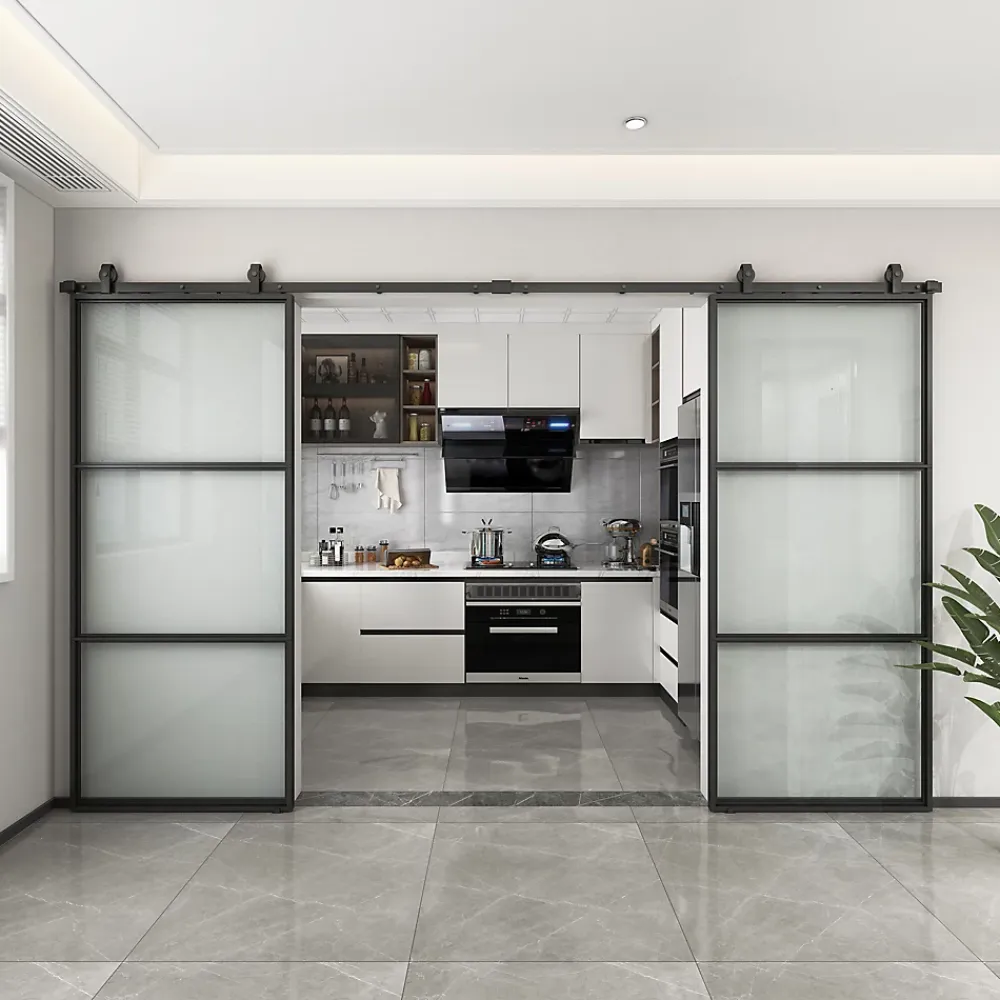 Schulte Porte Coulissante<Double porte coulissante complète verre - 205x220 - porte vitrée - porte verrière - décor Loftstyle - noir