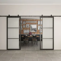 Schulte Porte Coulissante<Double porte coulissante complète verre - 205x220 - porte vitrée - porte verrière - décor Loftstyle - noir