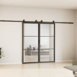 Schulte Porte Coulissante<Double porte coulissante complète verre - 205x220 - porte vitrée - porte verrière - décor Loftstyle - noir