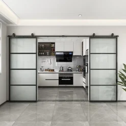 Schulte Porte Coulissante<Double porte coulissante complète verre - 205x220 - Porte vitrée - Satinée - Décor industriel - Noir