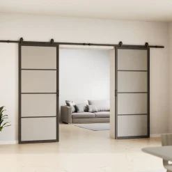 Schulte Porte Coulissante<Double porte coulissante complète verre - 205x220 - Porte vitrée - Satinée - Décor industriel - Noir