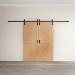 Schulte Porte Coulissante<Double porte coulissante intérieure en bois - 205x215 - chêne - oak - système ouvert noir - softclose