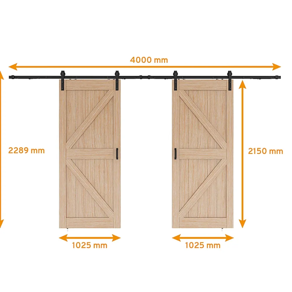 Schulte Porte Coulissante<Double porte coulissante intérieure en bois - 205x215 - chêne - oak - système ouvert noir - softclose
