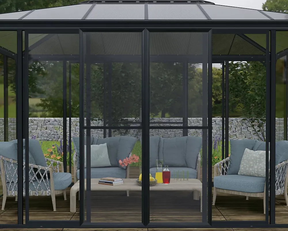 Canopia Moustiquaire Pour Tonnelle Et Pergola<Double-porte moustiquaire grise pour véranda et tonnelle