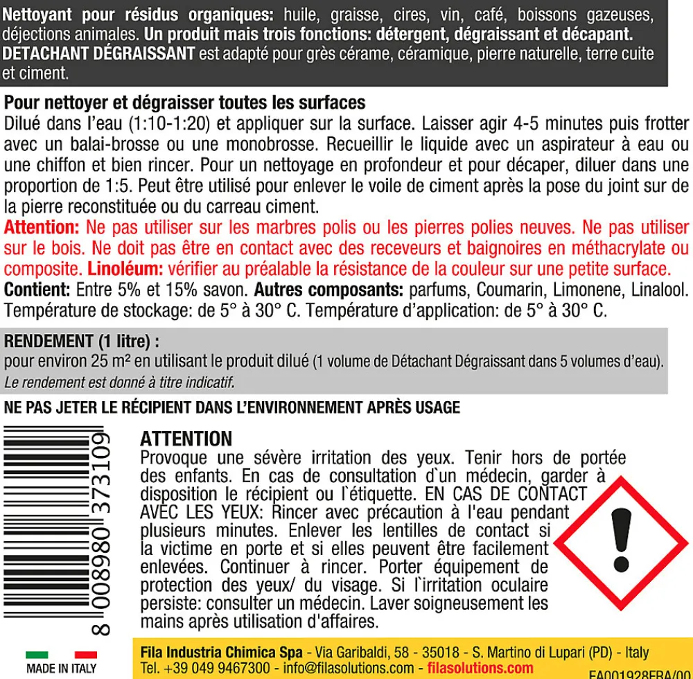 Fila Détachant dégraissant 1L pour sols- Profilé De Rénovation De Marche|Profilé Carrelage